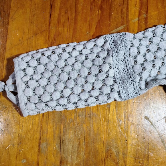 Solitaire Knit Crochet Polka Dot Square Neck 3/4 Sleeve‎ Top Size S Gray - Picture 3 of 11